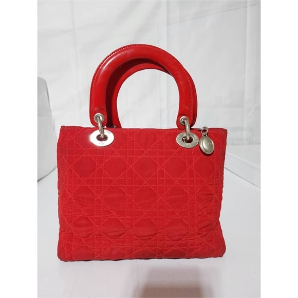 Authentic Christian Dior Vintage Canage Quilted Nylon Lady Dior Hand Bag Red - Picture 4 of 16